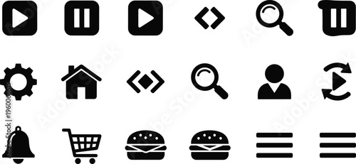 Black and white for user interface and web play pause