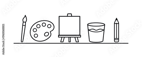 Art creation and painting workflow representing tools, technique, and artistic development for producing visual compositions in a professional or hobby context, paintbrush, color