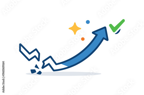 Learning from failure and using mistakes as a foundation for improvement in personal or professional growth, a broken line transforming into an upward arrow with a small checkmark