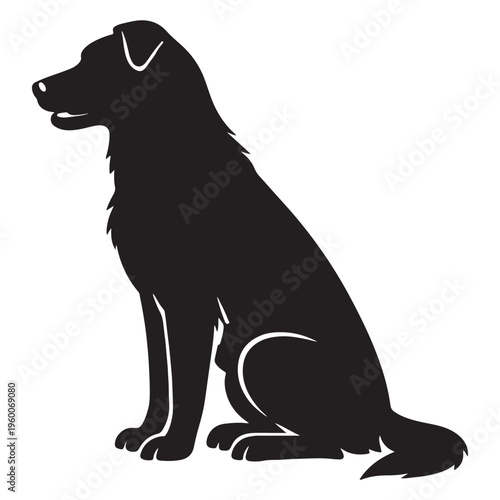 Black dog silhouette vector, sitting retriever or shepherd profile, minimalist pet animal icon, isolated canine graphic for logo design