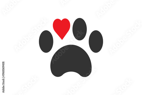 Dog Paw Print Icon with Heart Pet Love Symbol