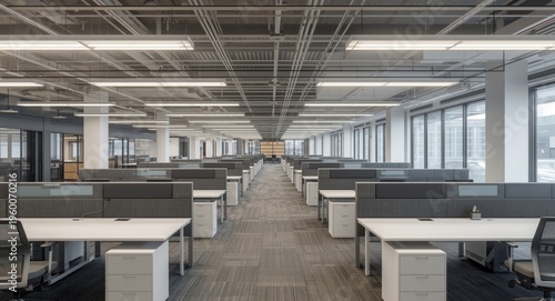 Functional upper floor office zone with cubical arrangements and copy space for text