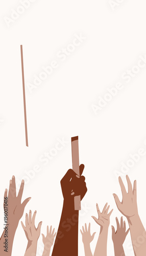 Illustration of Diverse Hands Raised Expressively Holding a Blank Sign for Unity, Equality, and Peaceful Activism