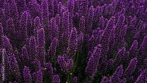 Field of vibrant deep purple lavender flowers standing tall with densely packed blossoms creating a rich textural backdrop ideal for aromatherapy and natural beauty concepts