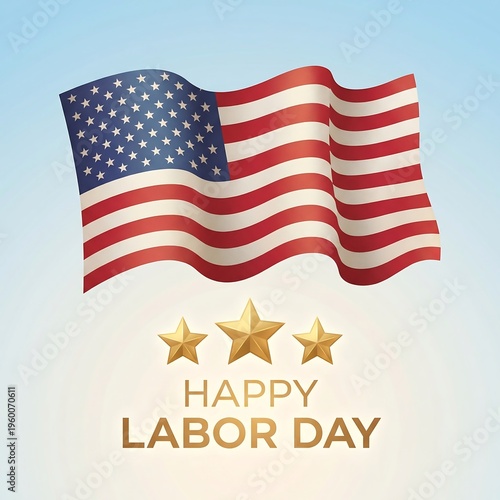 American Flag Labor Day Celebration Greeting Card with Gold Stars