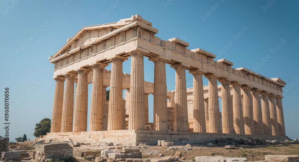 Fototapeta premium Greek temple from antiquity with classic column structures and pediment details