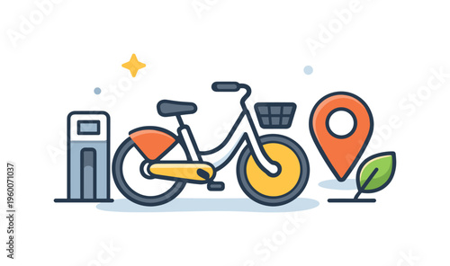 Using public bicycle sharing services for eco-friendly urban mobility in a busy city routine, illustrating convenient transportation choices that reduce congestion and support