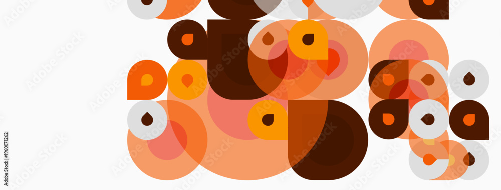 Obraz premium Abstract composition. Overlapping circles, varying sizes, warm tones dominate. Minimalist design, modern aesthetic, simple shapes present.