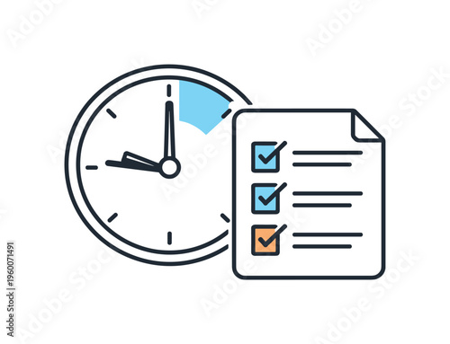 Time management workflow centered on quickly scanning scheduled commitments to maintain punctuality and reduce missed deadlines, a compact clock face combined with a checklist card