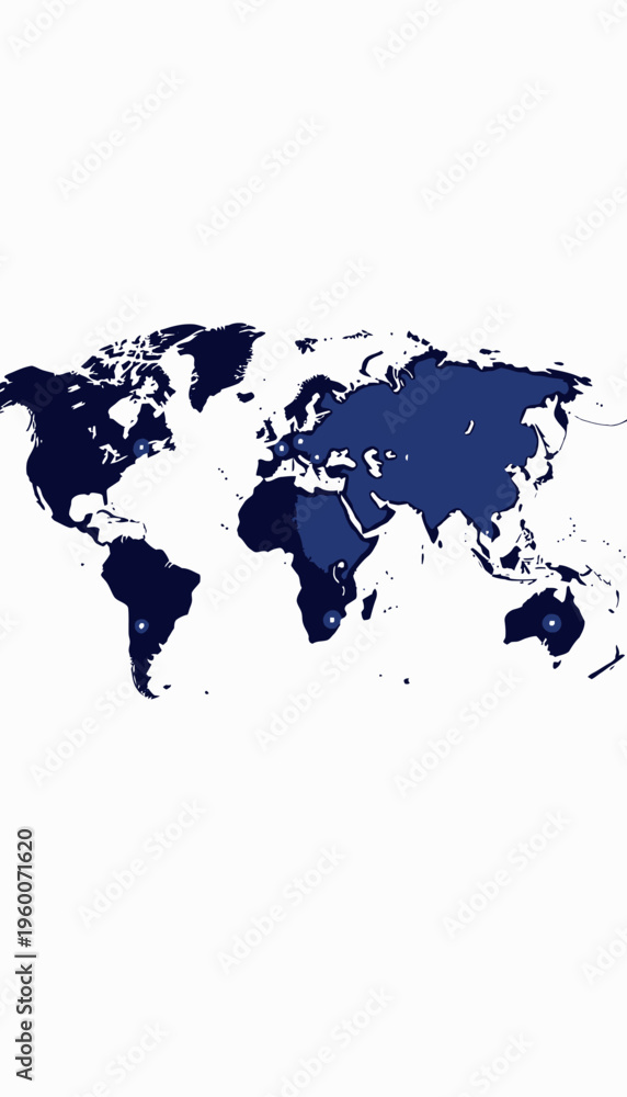 Naklejka premium Globally Connected Digital World Map Highlighting Major Cities with Illuminated Points Reflecting International Connectivity
