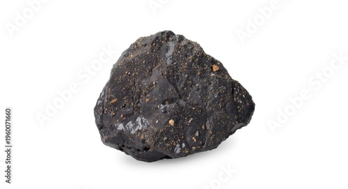 Natural magnetite rock sample set against a bright white backdrop