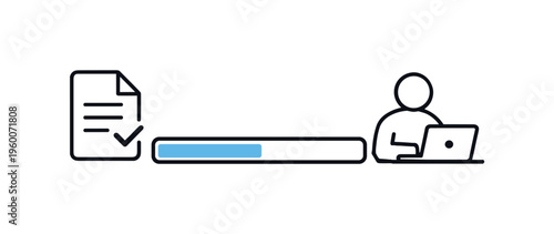 Focused office execution and continuing structured professional duties during an active work session, a simple progress loading bar combined with a small document icon symbolizing