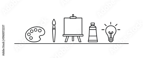 Creative painting process and artistic expression focused on visual creativity, skill development, and producing artwork in a calm and structured environment, paint palette, brush