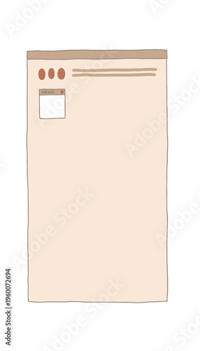 Illustration of a Minimalistic Browser Window with Simple Navigation Icons and News Section on a Plain Background