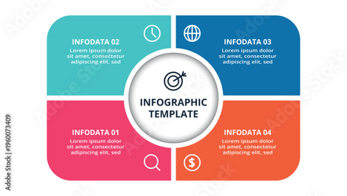 Essential infographic with 4 steps, options, parts or processes. Business data visualization.