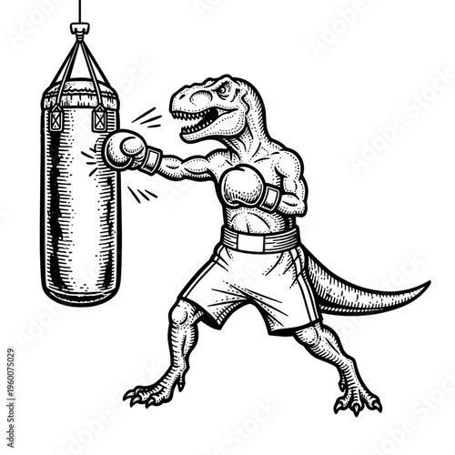 Boxer Dinosaur Boxing a Punching Bag Sketch