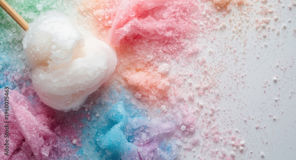 Fototapeta premium Handmade cotton candy creation with colorful sugar and delicate pulling