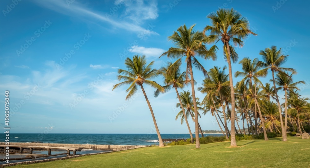 Fototapeta premium Refreshing palm trees on a breezy coastal strip