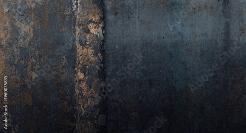 Close view of dark concrete wall with mixed brown and grey tones creating patterns, blurred background, and electric blue font highlights