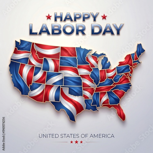 Labor Day USA map celebration banner with 80 character professional title for stock marketplaces