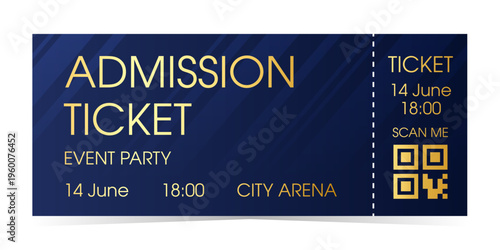 Realistic ticket admit for festivals, event, theater, concert, play.

