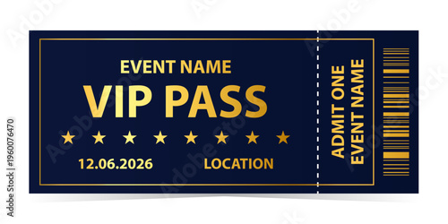 Realistic ticket admit for festivals, event, theater, concert, play.
