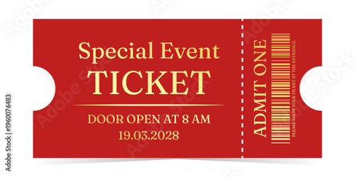 Realistic ticket admit for festivals, event, theater, concert, play.

