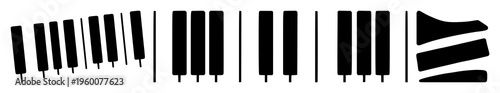 Piano keys silhouette set with black line art illustration featuring piano, music, keys with silhouette and minimalism.