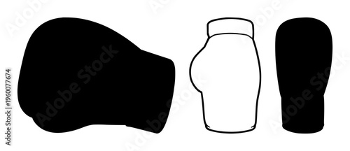 Boxing glove set with bold silhouette illustration as single-color line graphic featuring boxing, combat, fitness with vector and minimalism
