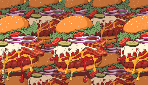 patron de hamburguesas con ingredientes flotantes