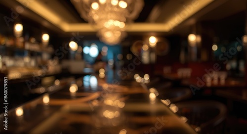 Luxury hotel bar interior featuring cool bokeh light and blurred effect with cinematic lighting as design background