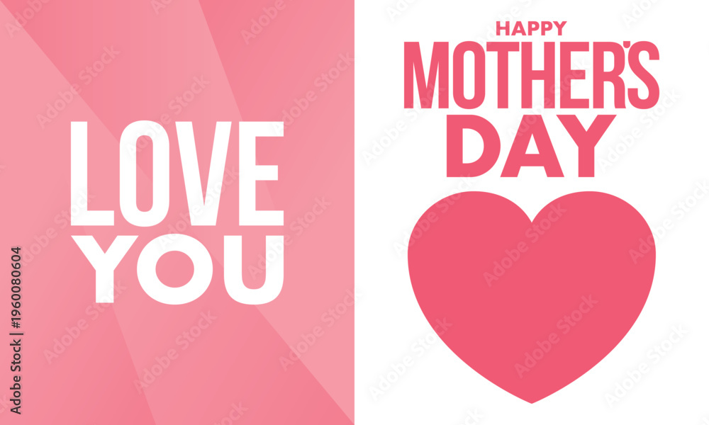 Fototapeta premium Happy Mother's Day Typography. Pink Heart and pink background. Motherhood. International holiday. Celebration poster. Greeting card. Social media design. Vector illustration