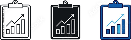Clipboard icon set with business chart and analytics symbols