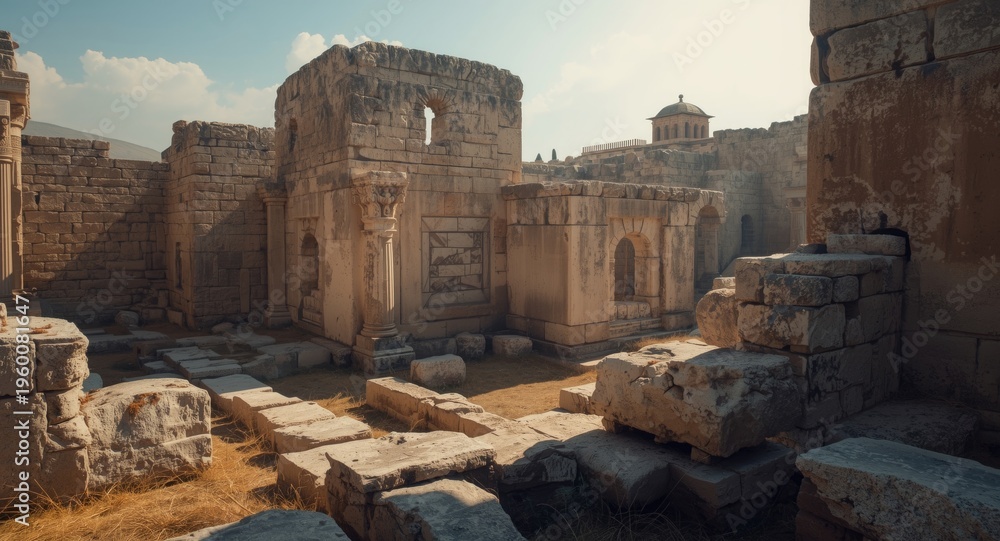 Fototapeta premium 3D exploration of ancient ruins showing weathered stone craftsmanship