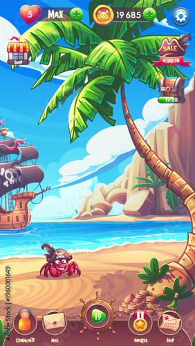 Pirate Island Game Interface Cartoon Scene