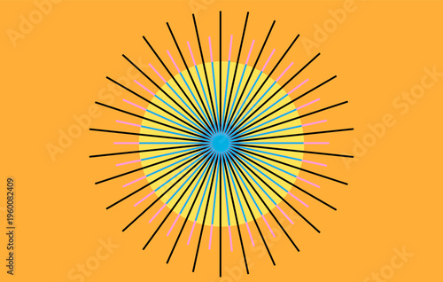 Sunburst Abstract Radial Geometric Design With Bright Yellow Circle And Colorful Rays