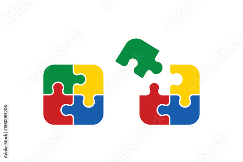 Puzzle Pieces Connection Icon Set Teamwork Solution Concept