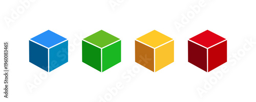 Colorful Cube Icons Set Isometric 3D Blocks