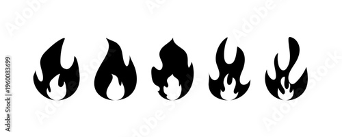 Flame Fire Icon Set Minimal Silhouette Style