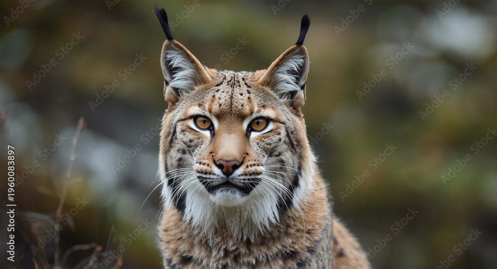 Fototapeta premium Lynx with piercing eyes in wild mountain area