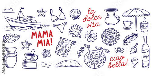 Italian Summer Vacation and Food Doodle Collection italy dolce vita