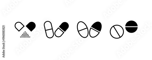 Medical Pills and Capsules Icon Set Minimal Style