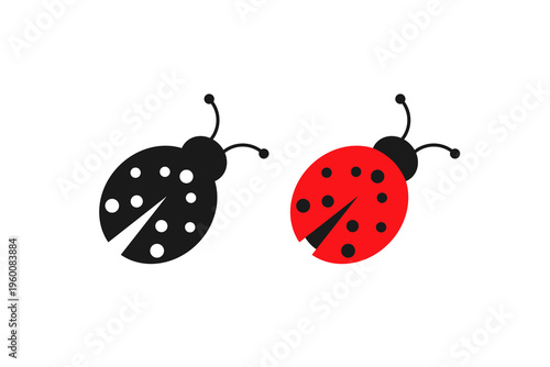Ladybug Icon Set Outline and Colored Style