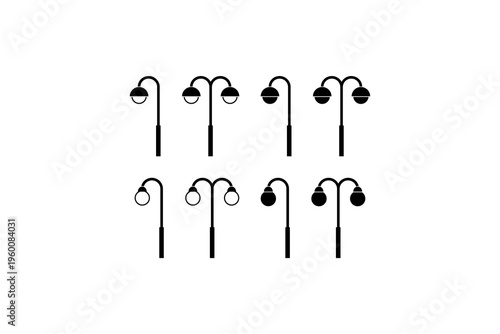 Street Lamp Light Pole Icon Set Minimal Style