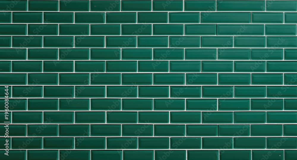 Fototapeta premium Green ceramic tile wall texture with smooth subway pattern