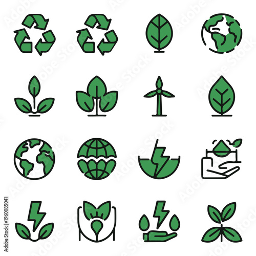 Green Ecology and Sustainability Filled Icons Set Vector
