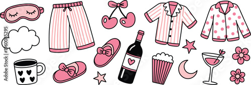 Pajama Party and Sleepover Icons with Pink and White Accents pajamas sleep mask