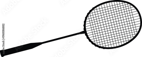 Badminton racket with black handle and frame on white background sports equipment