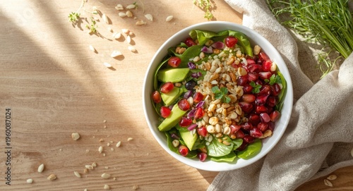 Homemade vegan salad with n...