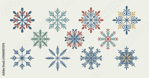 Fotografie Decorative Snowflakes in Folk Art Style winter cold